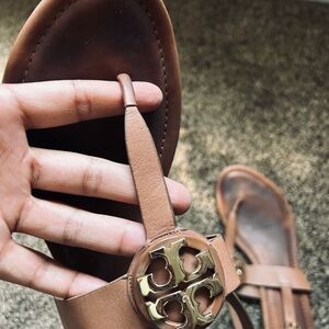 Tory Burch Tan Sandals with Gold Emblem